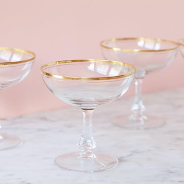 Gold Rimmed Champagne Dessert Coupes, Wide Mouth Opening, Compote Glasses, Vintage Barware, Vintage Glassware, Art Deco Great Gatsby Barware 