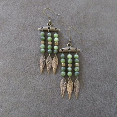 Jade and bronze chandelier earrings 