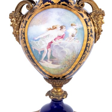 Sevres Blue Ground Two Handle Ovoid Vase