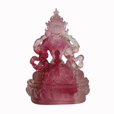 Liuli Glass Crystal Pate-de-verre Hot Pink Tara Bodhisattva Statue ws2111E 
