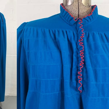 Vintage Royal Blue Velvet Robe Zip Front Maxi Long Sleeve Vassarette 1970s Costume Halloween PJs Pajamas Housecoat Large XL 