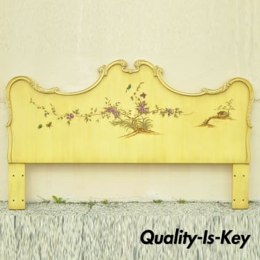 Union National Chinoiserie Yellow Paint Decorated King Size Bed Headboard