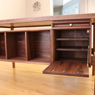 Walnut executive desk in danish modern style - storage wood scandinavian desk - nordic furniture style - mid century modern solid wood desk 