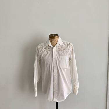 80s/90s vintage mens Marquis button front off white shirt with inserts-size S 