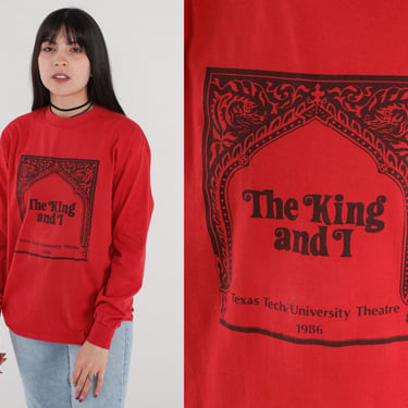 The King and I Shirt 1986 Texas Tech University Theatre Graphic Tee Retro T Shirt 80s Vintage Theater Tshirt 1980s Red Long sleeve Medium 