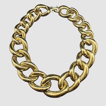 GIVENCHY Vintage 80s 90s Chunky Chain Choker | 1980s 1990s Gold Plated Links Chain Short Collar Necklace |  French Designer Signed Jewelry 
