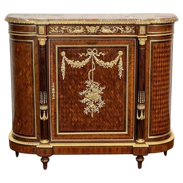 French 19th Century Linke Parlor Parquetry Cabinet with Breche Marble Top