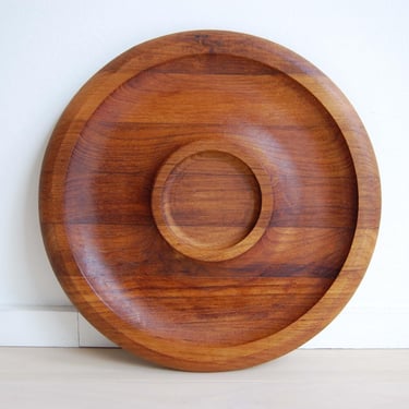 Mid Century Modern Kalmar Designs Teak Round Serving Tray Made in Thailand 
