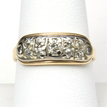Vintage Art Deco 14k Gold & Diamond Cluster Ring Sz 9 Engagement Wedding Band 