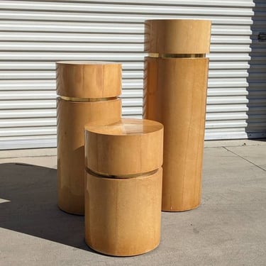 Vintage Drum Pedestals | Brass Trim | Maple Veneer | Postmodern | Mid Century | Plant Stand | Side Table | MCM | Retro | Unique 