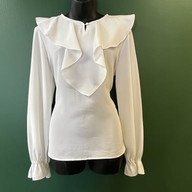 white ruffled blouse vintage romantic poet tunic top large 