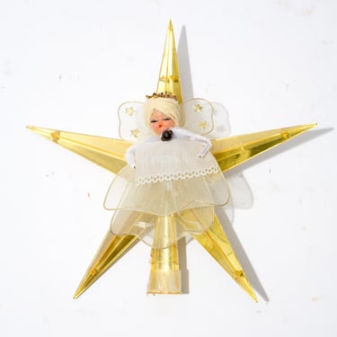 Vintage Christmas Tree Topper, Plastic Star with Angel, Jewelbrite, AS IS 