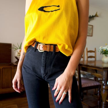 Vintage 50s 60s Rawlings Yellow Letter C Sports Jersey Tank Top 