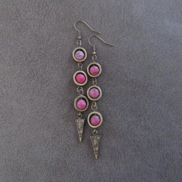 Pink jasper and bronze dangle earrings 