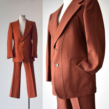 1970s Mens Brown Polyester 2pc Suit 