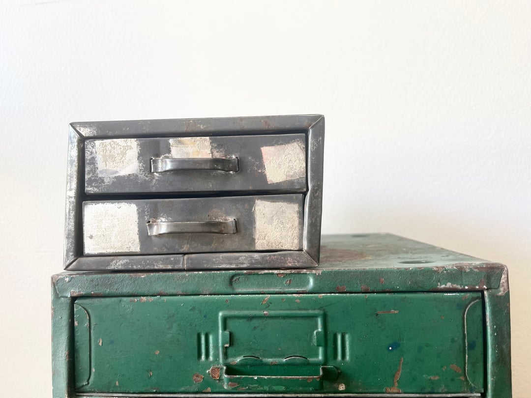 Vintage Metal 2 Drawer Small Industrial Rustic