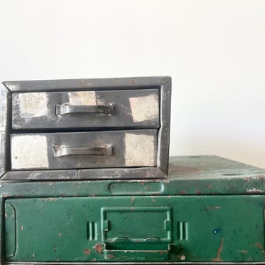 Vintage Metal 2 Drawer Cabinet | Small Industrial Cabinet  | Rustic Metal Drawers with Handles | Hardware Shop Drawer | Vintage Storage 