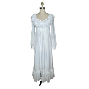 Vintage 70s White Gunne Sax Jessica McClintock Prairie Maxi Dress Bridal Gown, size 7 