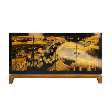 Black Golden Scenery Graphic Sideboard Buffet Console Table Cabinet cs7643E 