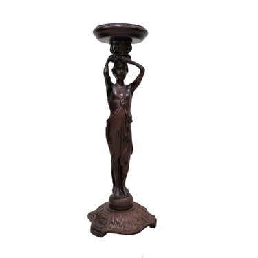 Vintage Carved Woman Mahogany Plant Stand, Candle Holder or Smoking Stand Pedestal 