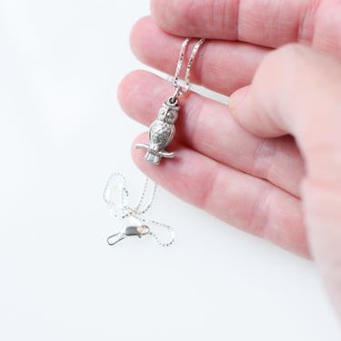 Vintage Sterling Silver Owl Charm Necklace 