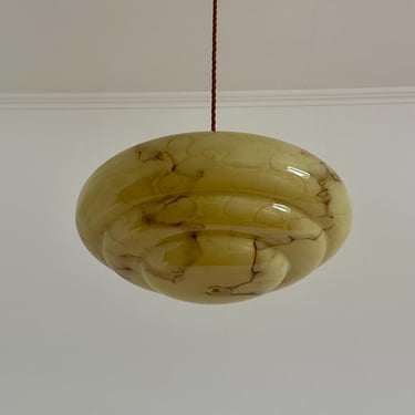 Antique Beige Art Deco Marbled Glass Ceiling Light / German Pendant Light / Mid Century Modern Decor / Repurposed / 1950s 