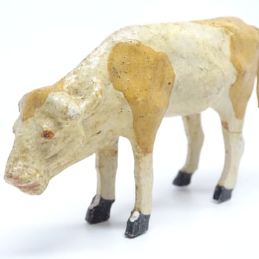 Antique 1940's German Cow Toy, for Christmas Putz Nativity Creche, Vintage Bull Retro Decor, Vintage Stick Legs 