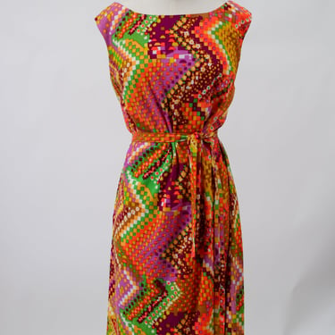 1960s Polyester Bright and Vibrant Abstract Shift Dress