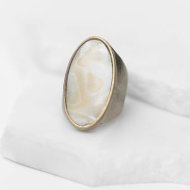 Adjustable Palladium Plated Mother Of Pearl Ring