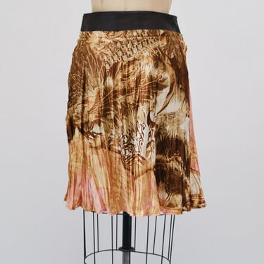 Y2k Vintage Roberto Cavalli Skirt Silk Animal Print Floral Silk  Roberto Cavalli 2001 Fall Cavalli Animal Print Leather and Silk Skirt Small 