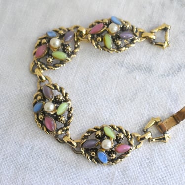 1970s Sarah Coventry Link Bracelet with Multi-Colored Stones 