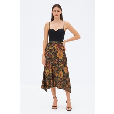black floral silk midi skirt vintage Ralph Lauren silk chiffon skirt 