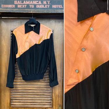 Vintage 1950’s Two-Tone Day-Glo Satin Gaucho Rockabilly Shirt, 50’s Western Wear, Vintage Clothing 