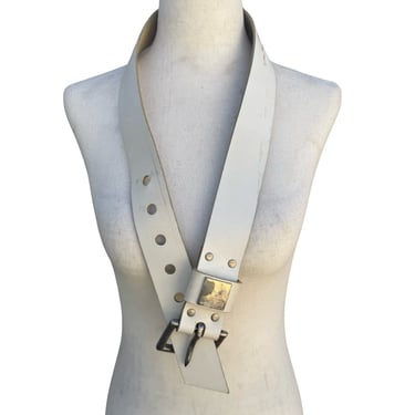 Gilles Herve Paris Tan Leather Whipstitch Western Belt Made in France Size 80 Vintage Gilles Herve Paris Western Belt, Grey Cowhide | A  main image 4