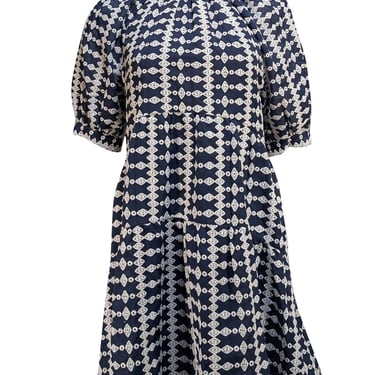 Maje - Navy w/White Embroidery Puff Sleeve Mini "Ridol" Dress Sz 4