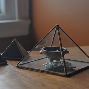Pyramid Display Box - large glass pyramid - jewelry box - hinged - silver or copper - eco friendly 