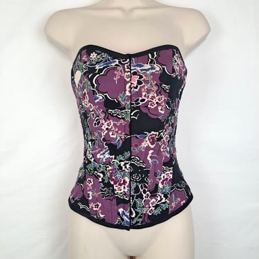 Vintage 2000s Purple Floral Corset Tube Top 