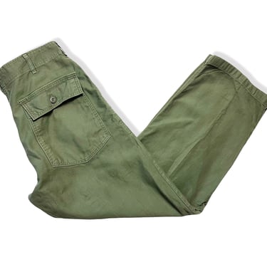 Vintage 1960s US Army OG-107 Cotton Sateen Field Trousers / Pants ~ measure 29 x 29 ~ Vietnam War Era ~ 29 Waist ~ Button-Fly 