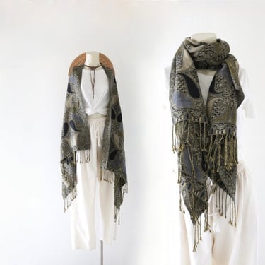 large fringe scarf - vintage 90s y2k paisley womens fringe wrap scarves gift present 