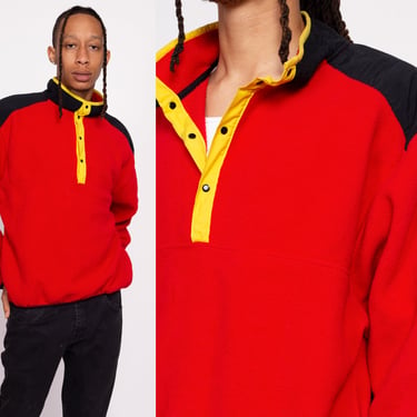 90s Marlboro Red Color Block Fleece Sweatshirt - Men's Large | Vintage Adventure Team Henley Pullover 