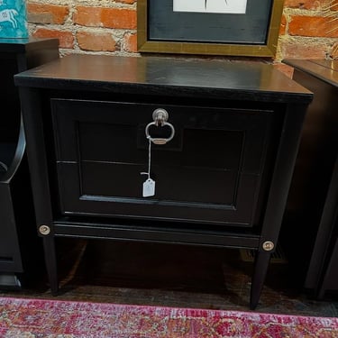 Black painted two drawer nightstand. 23” x 15” x 23.5” 