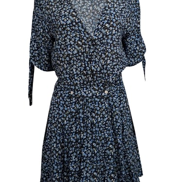 Faithfull the Brand - Black w/ Blue Floral Print Mini Wrap Dress Sz 6