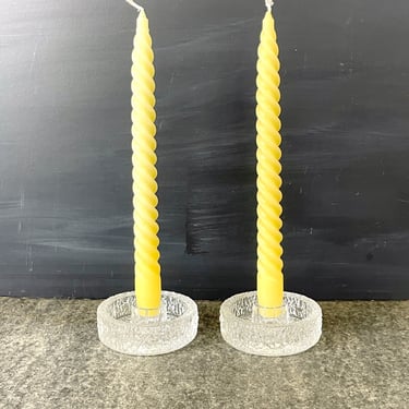 Ice-textured taper candle holder pair - 1980s vintage 
