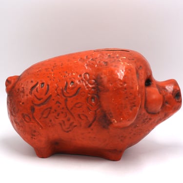 vintage Ceramic Orange Large Piggy Bank 