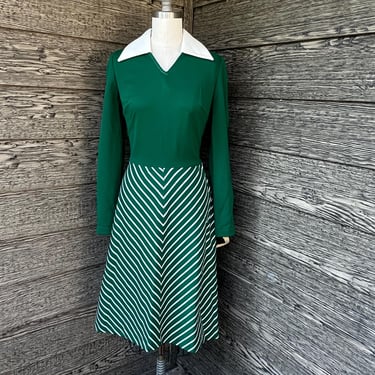 mod green stripe dress mod 1960s preppy chevron frock small new old stock 