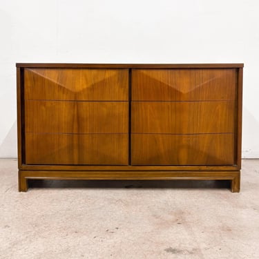 Diamond-sculpted Walnut Lowboy Dresser *MESSAGE US for shipping quote* 