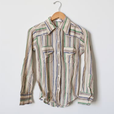 vintage 1970s indian cotton gauzy plaid madras button up shirt 