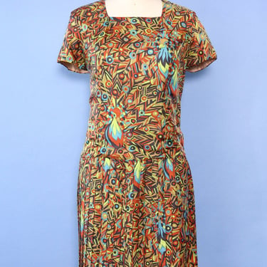 Psychedelic Peacock Pleat Dress L