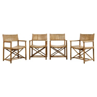 Set of Four McGuire Laced Rawhide Rattan Dining Armchairs