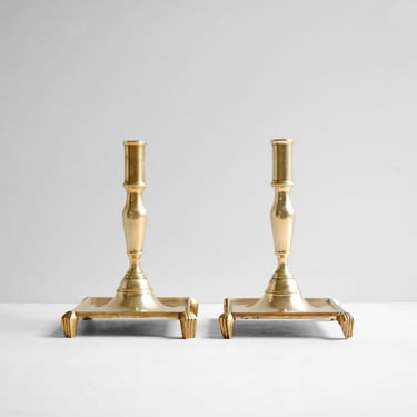 Vintage Pair of Brass Footed Candlesticks, Brass Candle Holder Set 